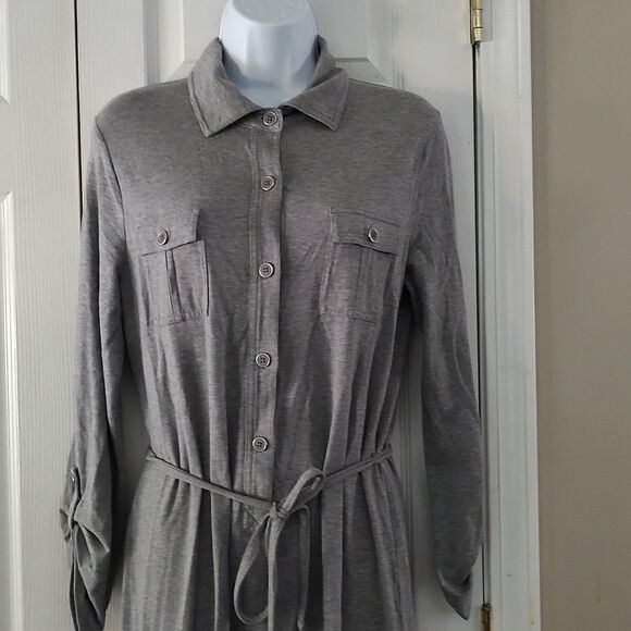 Jones of New York Signature gray belted t-shirt style comfy casual dress Sz M - Picture 3 of 5